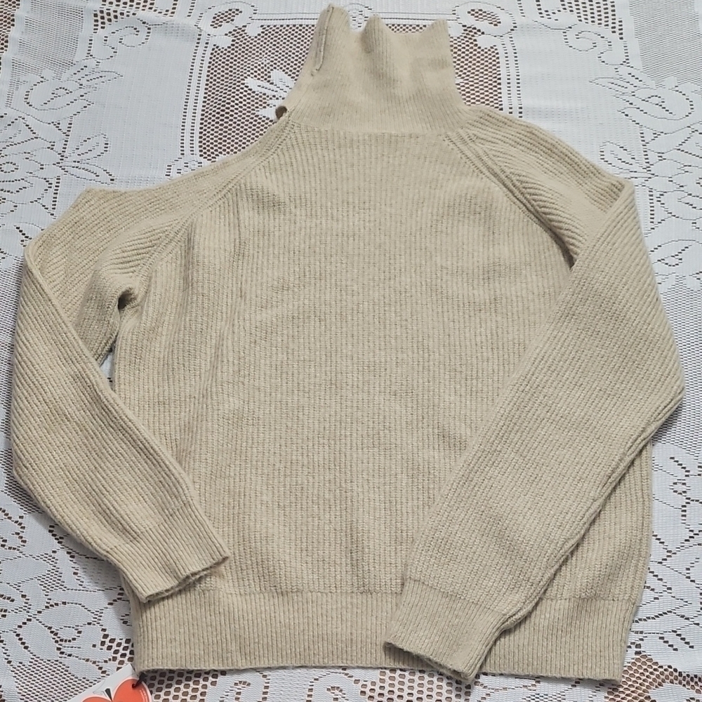 NWT Cider Tan Off-the-Shoulder Sweater with Fine Gauge Knit